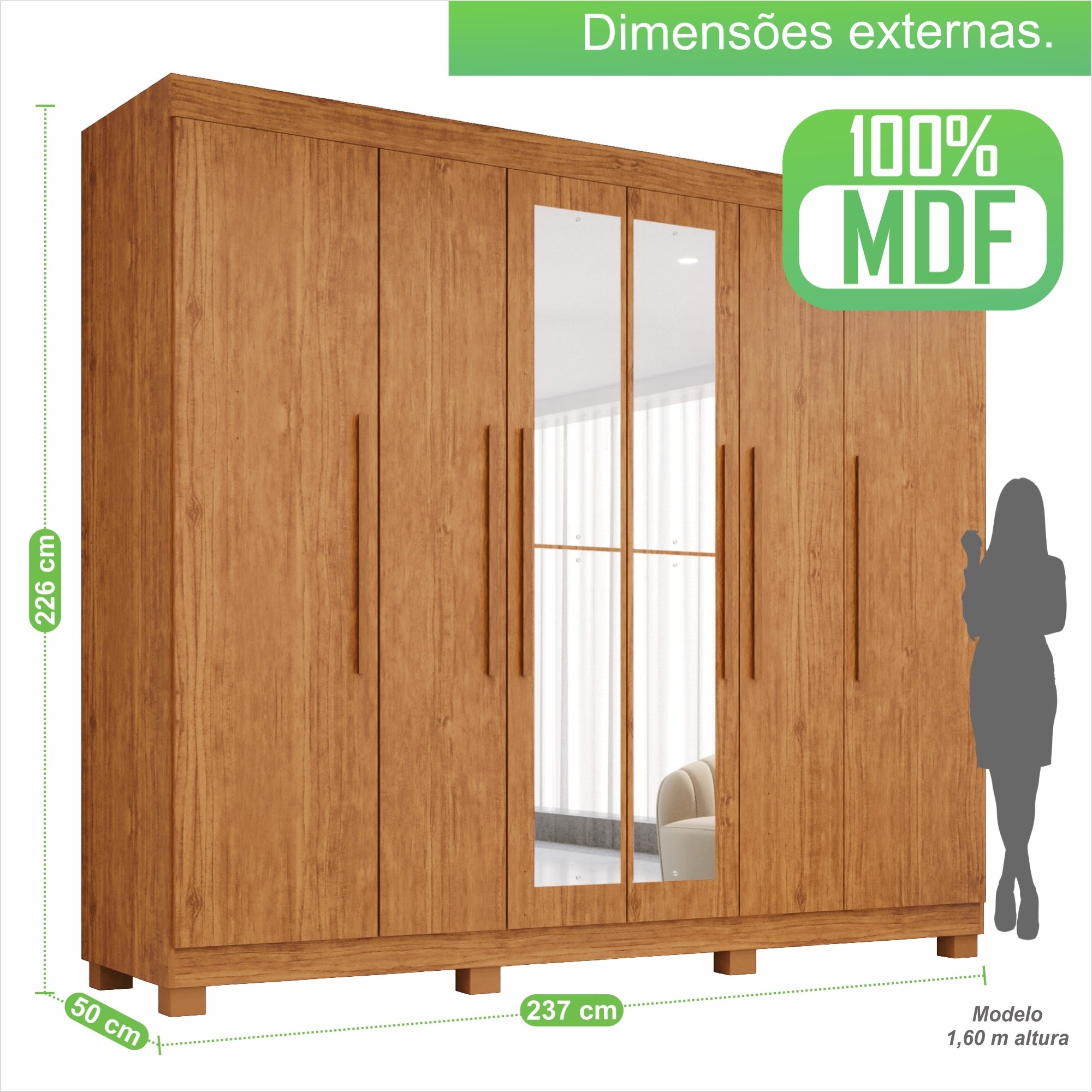 Guarda Roupa Casal com Espelho 6 Portas 4 Gavetas Londres Prime  - 9