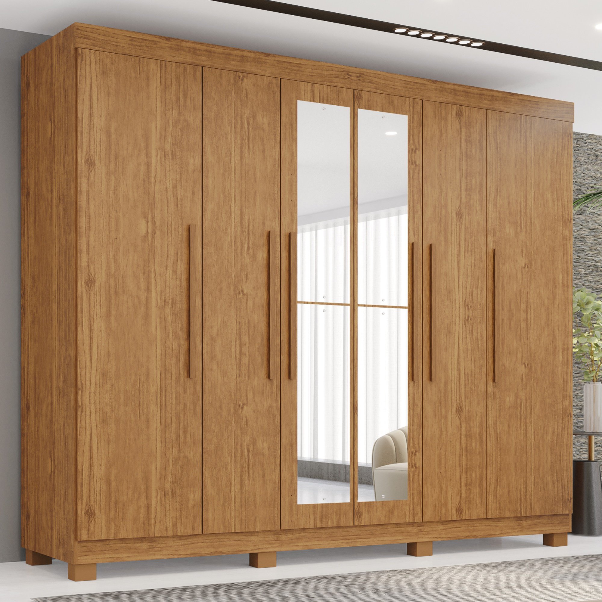 Guarda Roupa Casal com Espelho 6 Portas 4 Gavetas Londres Prime  - 1