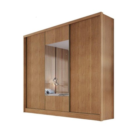 Guarda Roupa 100% Mdf 3 Portas com Espelho Cumaru