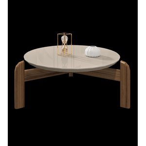 Mesa de Centro Lizz Redonda com Pés em Madeira Maciça Casa Jd Off White/cedro