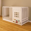 Ver imagem 2 de Cama Montessoriano Casinha Reta com Janela e Cotina Madeira Maciça Branco Housin