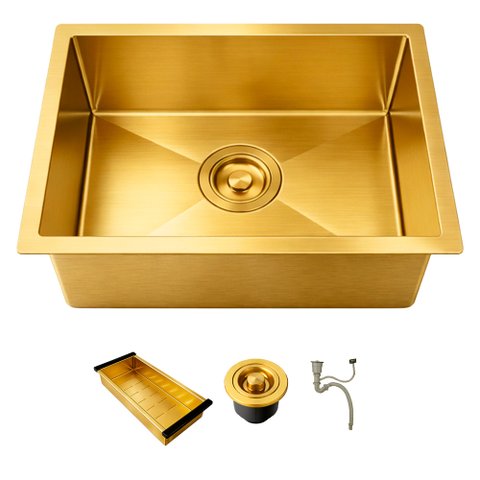 Cuba de Cozinha Pia Quadrada Gourmet 44x44 Embutir ou Sobrepor Inox 304 Escovada Dourada Brinovar