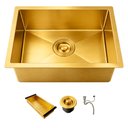 Ver imagem 1 de Cuba de Cozinha Pia Quadrada Gourmet 44x44 Embutir ou Sobrepor Inox 304 Escovada Dourada Brinovar