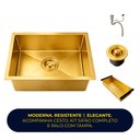 Ver imagem 4 de Cuba de Cozinha Pia Quadrada Gourmet 44x44 Embutir ou Sobrepor Inox 304 Escovada Dourada Brinovar