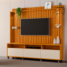 Estante Rack para Tv 60" Home Ripado Absoluto com Rodizios:naturale/ Off White - 2