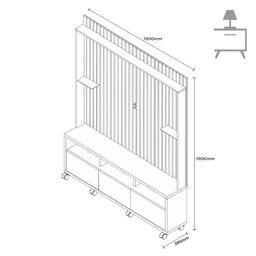 Estante Rack para Tv 60" Home Ripado Absoluto com Rodizios:naturale/ Off White - 3