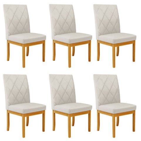 Kit 6 Cadeiras de Sala de Jantar Estofadas Gomes Madeira Maciça Linho Off White G78 - Gran Belo Cade