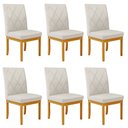 Ver imagem 1 de Kit 6 Cadeiras de Sala de Jantar Estofadas Gomes Madeira Maciça Linho Off White G78 - Gran Belo Cade
