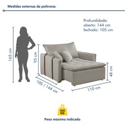 Poltrona Cama 110cm Detroid Yescasa Linho  - 9