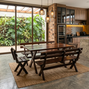 Ver imagem 1 de Mesa para Área Externa e 4 Bancos com Encosto Kit Churrasco Yescasa Imbuia Marrom