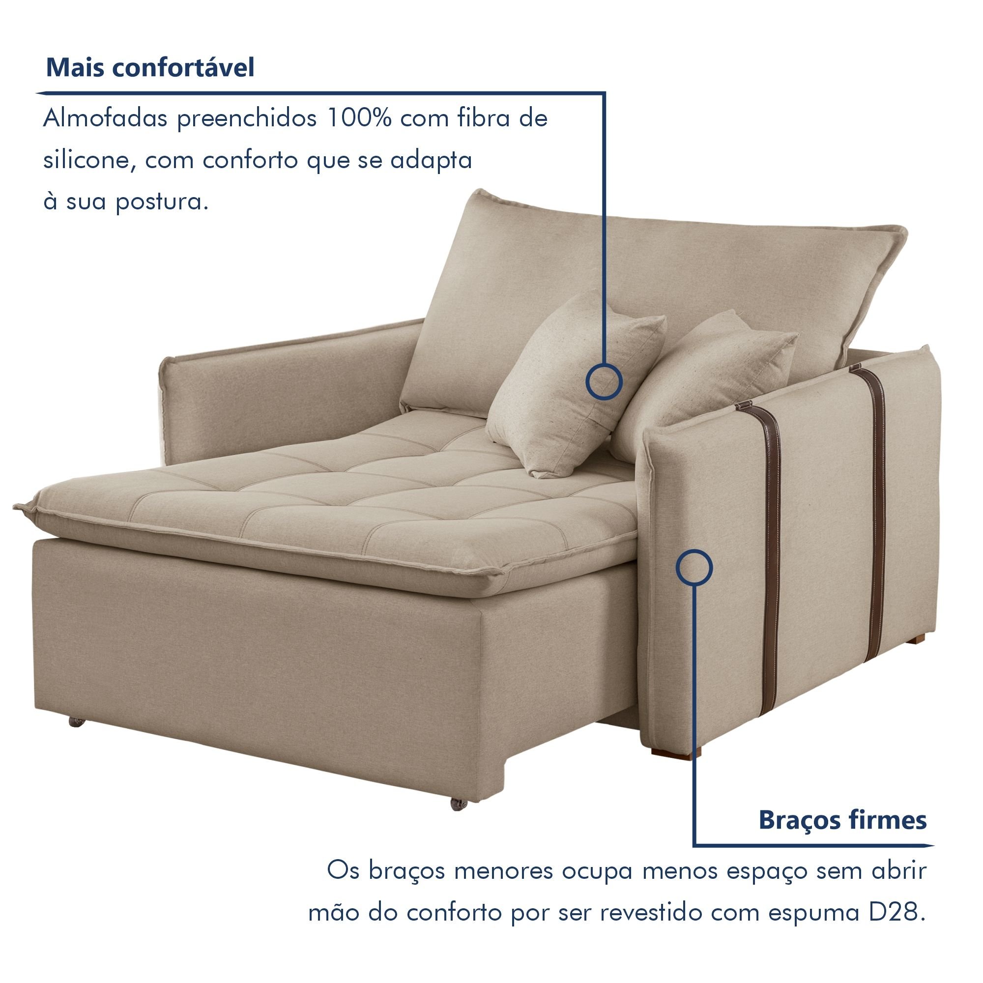 Poltrona Cama 110cm Detroid Yescasa Linho  - 6