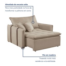 Poltrona Cama 110cm Detroid Yescasa Linho  - 3