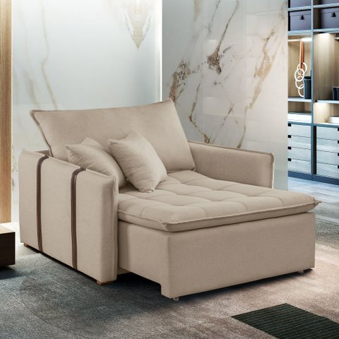 Poltrona Cama Retrátil 110cm em Linho Cru Detroid