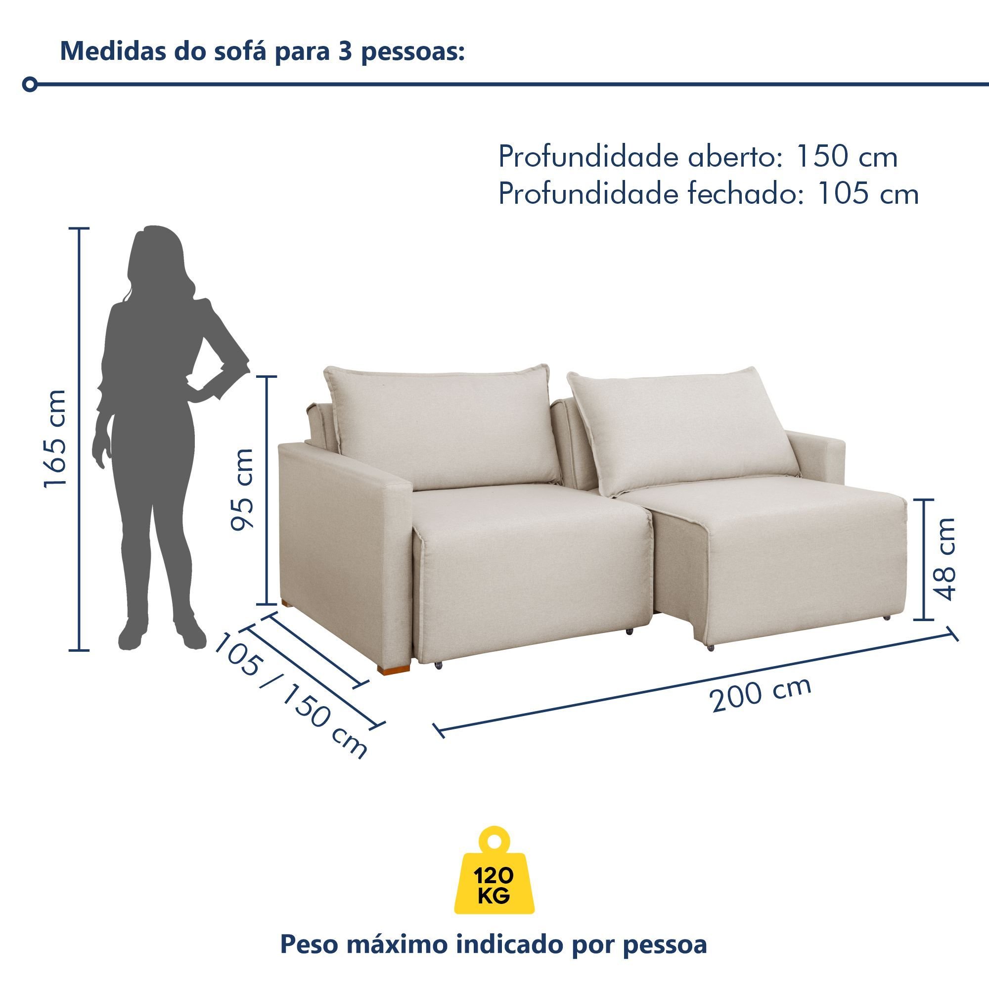 Poltrona Cama 110cm Detroid Yescasa Linho  - 9