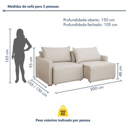 Poltrona Cama 110cm Detroid Yescasa Linho  - 9