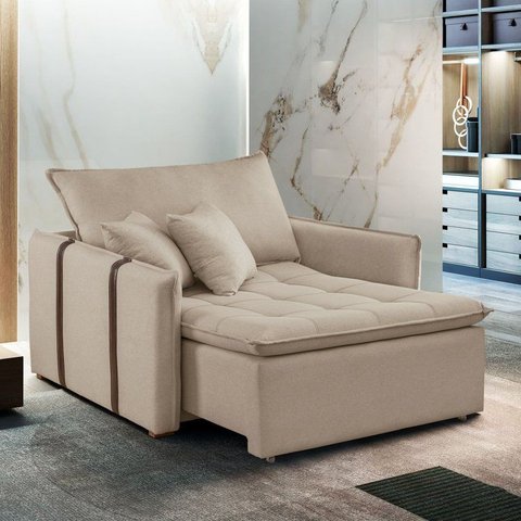 Poltrona Cama em Linho Bege Detroid 110cm Yescasa