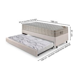 Bicama Box Solteiro Corino Linho 88x188x28 cm com Colchão Airtech Ortobom Molas Ensacadas - 2