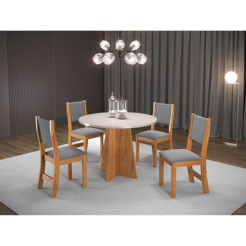 Conjunto Sala de Jantar Mesa Chilli 90cm Tampo Redondo com 4 Cadeiras Sol 