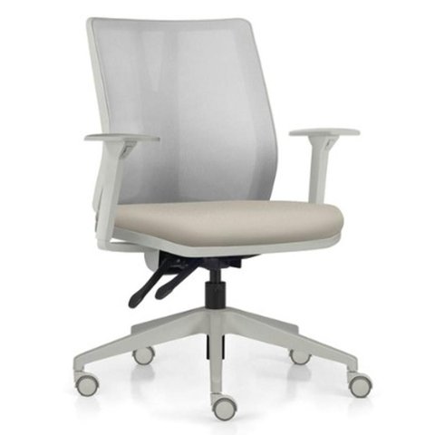 Cadeira de Escritório Giratória Diretor Flow F02 Base Cinza Sintético Bege - Lyam Decor