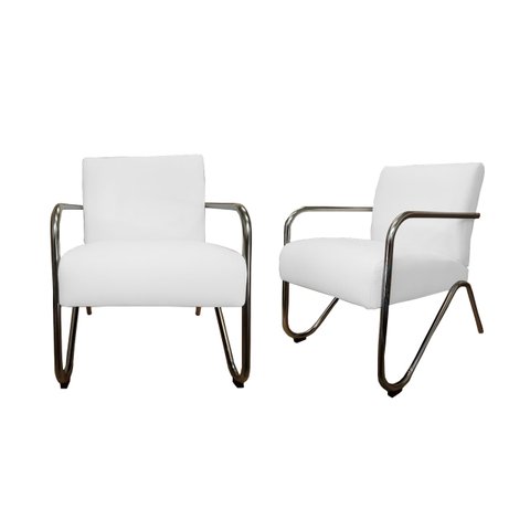 Kit 2 Poltronas Decorativa Bela Couro Branco Braço Cromado Ms Decor