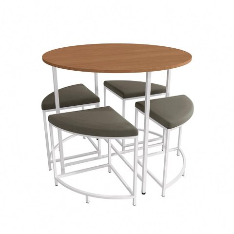 Mesa Redonda com 4 Bancos Estofados Kappesberg Canela/Branco