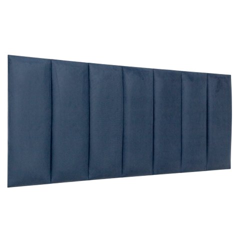 Cabeceira Casal Veludo Azul Placa Modulada Estofada Ripada Adesiva