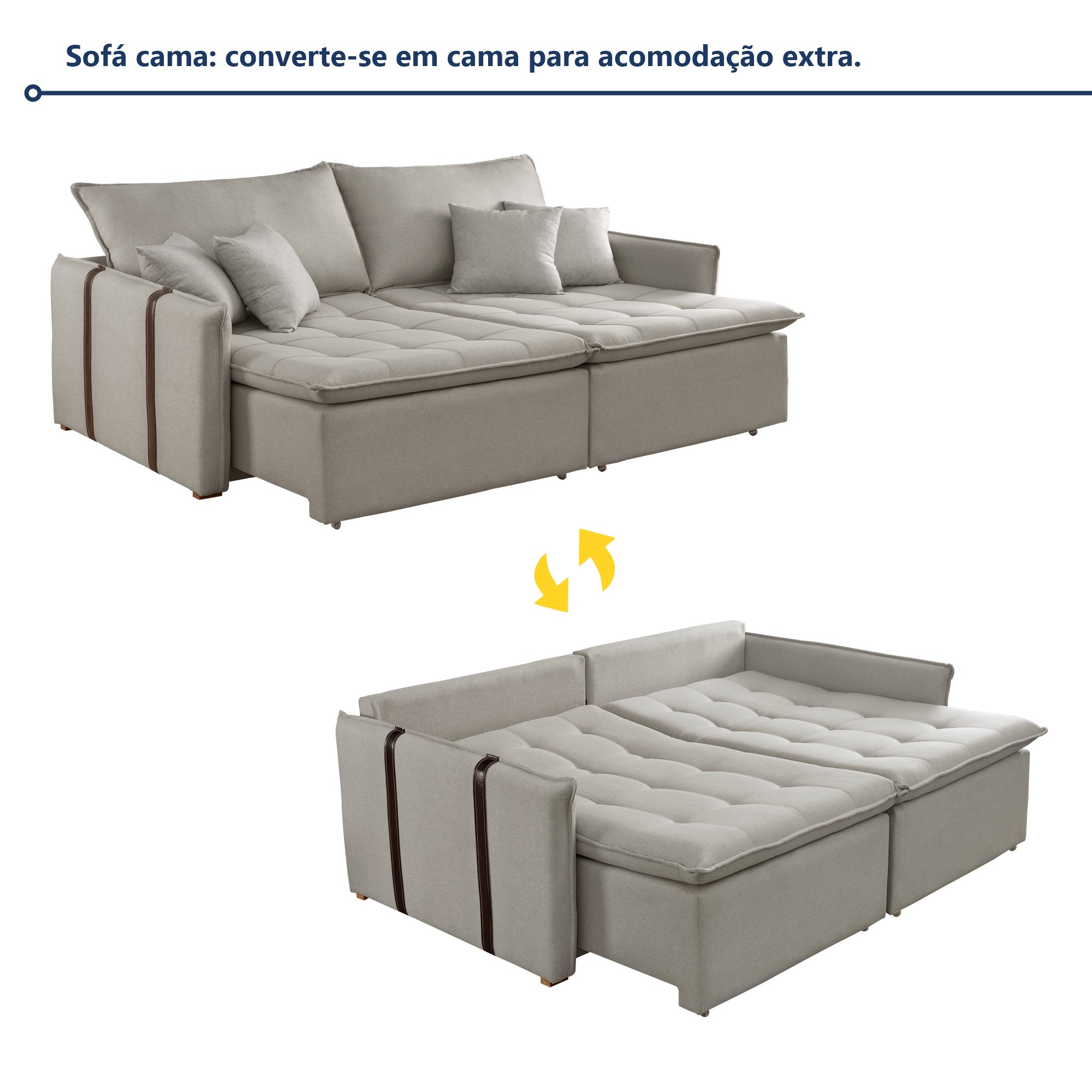 Sofá Cama 200cm Detroid Yescasa Linho  - 2