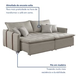 Sofá Cama 200cm Detroid Yescasa Linho  - 3