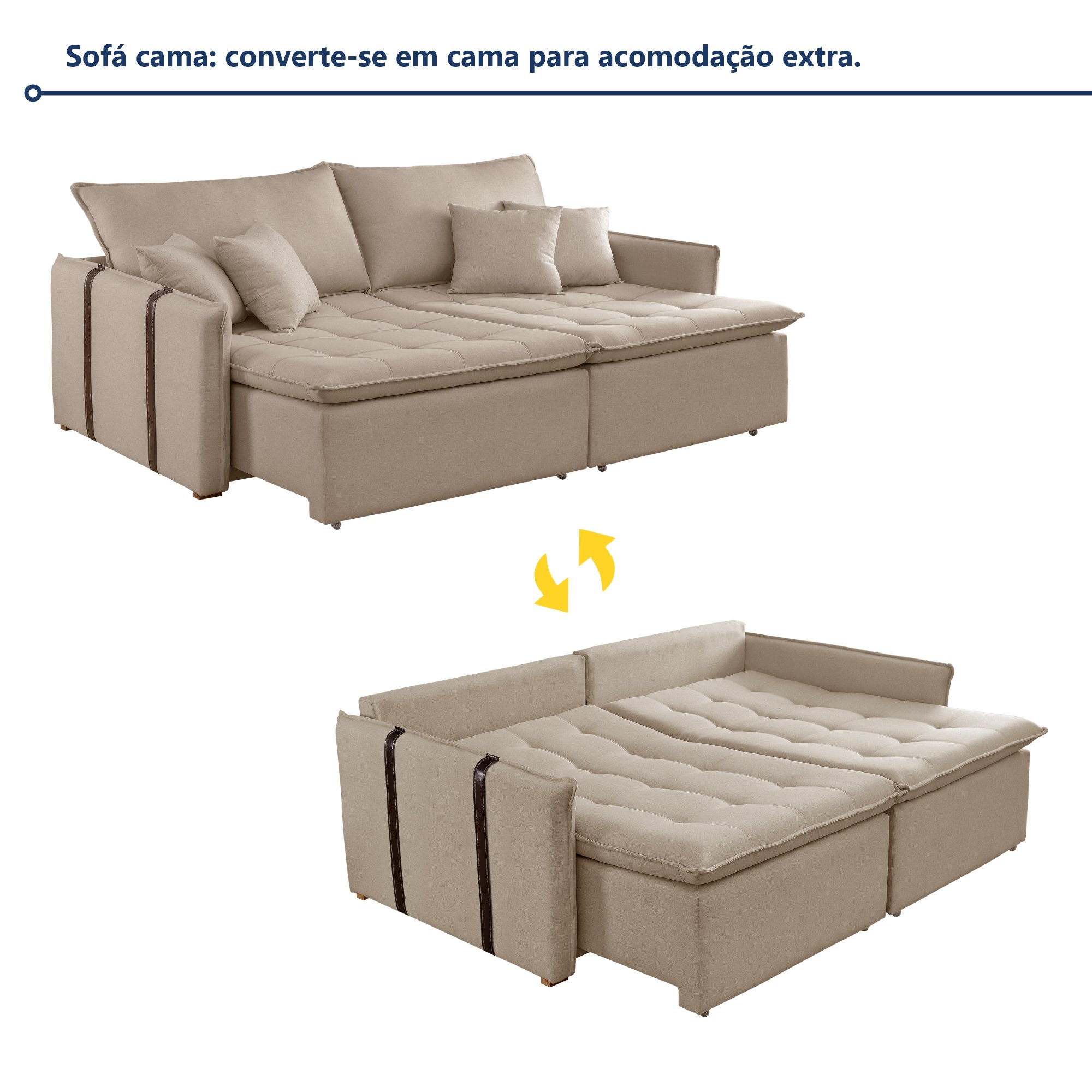 Sofá Cama 200cm Detroid Yescasa Linho  - 2