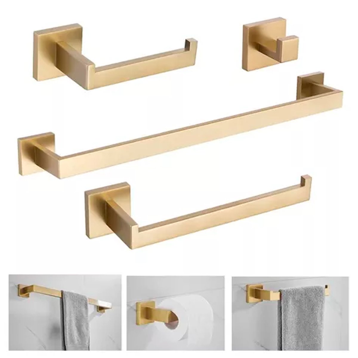 Kit Acessórios Banheiro Aço Inox 304 Luxo 4 Peças Dourado - Brinovar - 2