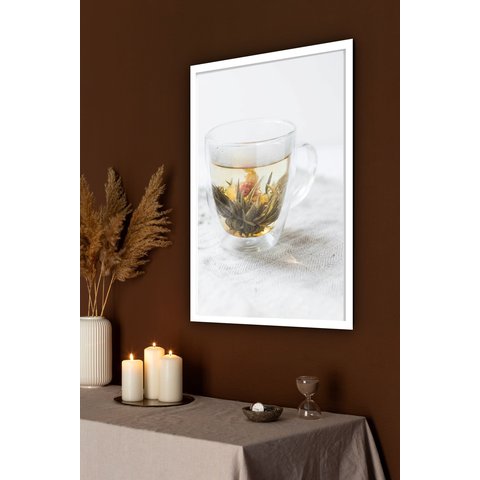 Quadro Decorativo Xícara de Chá - 70x50cm:moldura Branca