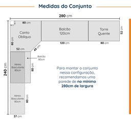 Cozinha Modulada 8 Peças sem Tampo 4 Aéreos 3 Balcões e Torre Quente Arizona CabeCasa MadeiraMadeira - 3