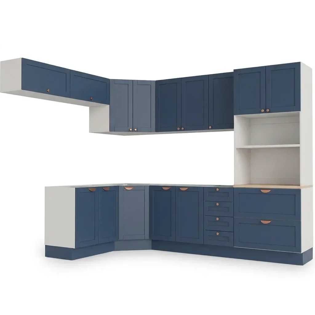 Ver imagem 3 de Cozinha Modulada 8 Peças 4 Aéreos 3 Balcões e Torre Quente Arizona CabeCasa MadeiraOriginals Azul/Branco