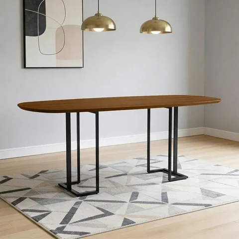 Mesa de Jantar 8 Lugares Retangular Orgânico 200cm Pés Industrial Alina N01 Cinamomo Preto - Lyam