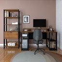 Ver imagem 1 de Escrivaninha Mesa Escritório com Estante 4 Prateleiras 1 Porta Espresso Móveis Pinho E Preto