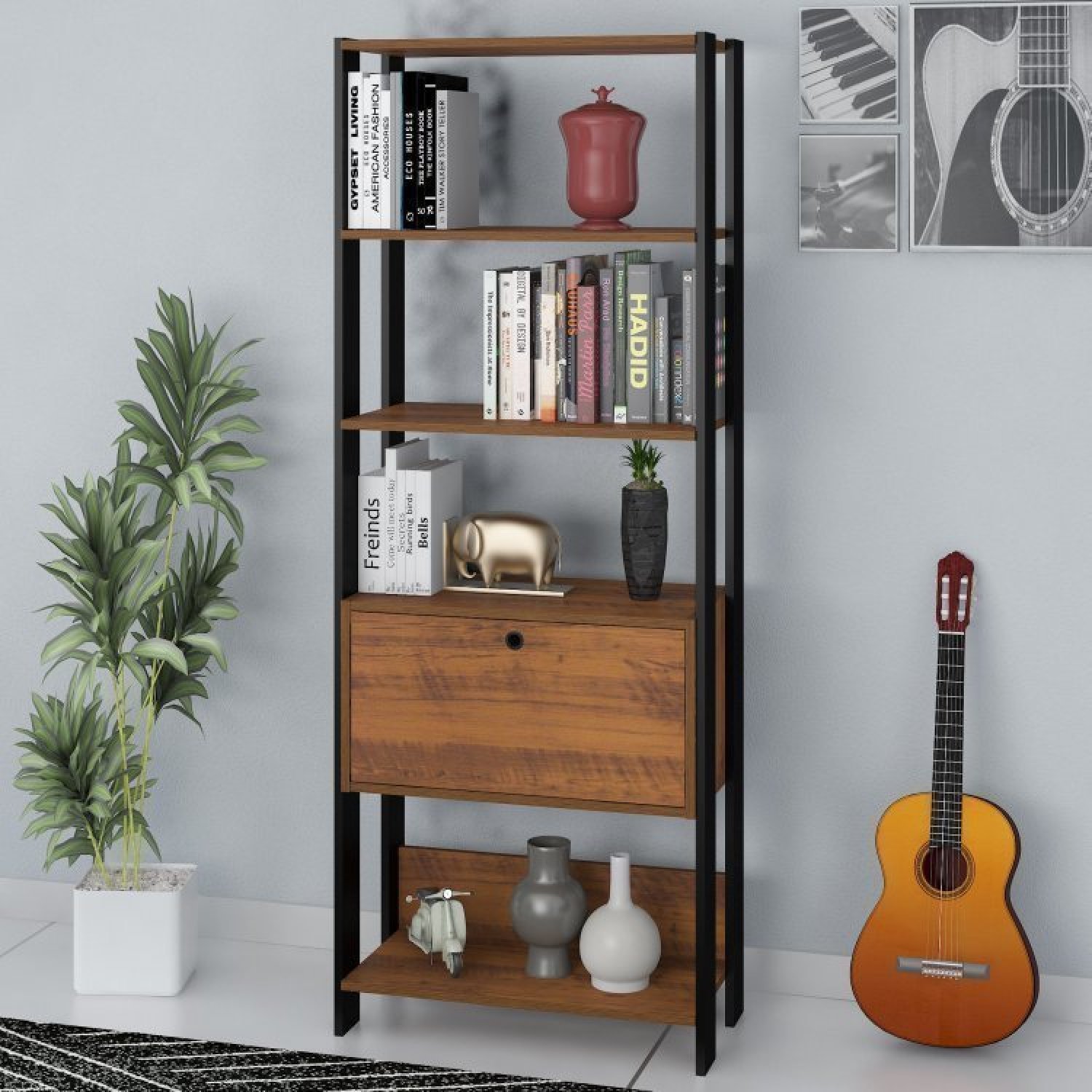 Escrivaninha 140cm com Estante 4 Prateleiras 1 Porta Espresso Móveis - 4