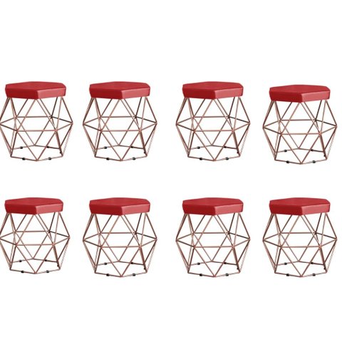 Kit 8 Puffs decorativos aramado Vanessa-corino vermelho