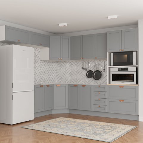 Cozinha Modulada 8 Peças 4 Aéreos 3 Balcões e Torre Quente Arizona CabeCasa MadeiraOriginals Cinza/Branco