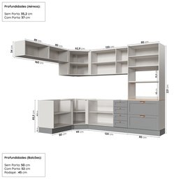 Cozinha Modulada 8 Peças sem Tampo 4 Aéreos 3 Balcões e Torre Quente Arizona CabeCasa MadeiraMadeira - 4