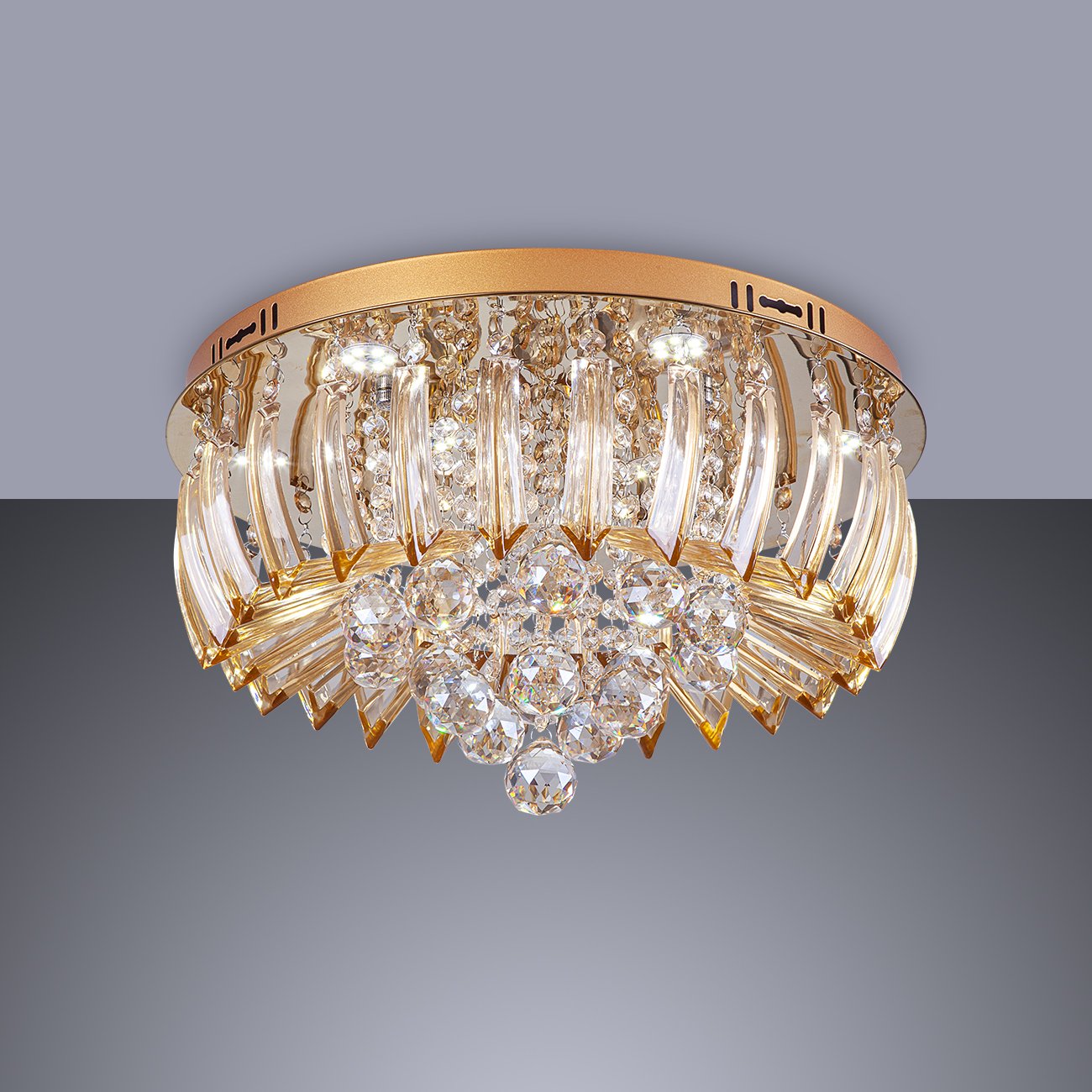 Plafon Sobrepor Led Cristal e Acrílico Greta 45cm 24w Dourado Esquilos Shop:bivolt/6500k - Luz Branc - 2