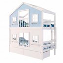 Ver imagem 3 de Beliche Casinha Dos Sonhos com Gavetas e Fechamento Inferior Branco em Madeira Maciça Branco | Azul