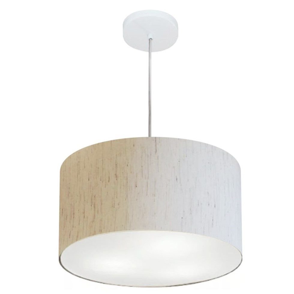 Lustre Pendente Cilíndrico Vivare Md-4099 Cúpula em Tecido 40x25cm - Bivolt - Linho Bege - Bivolt - 1