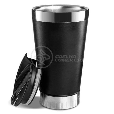 Copo Térmico com Tampa e Abridor de Garrafa 473ml Preto