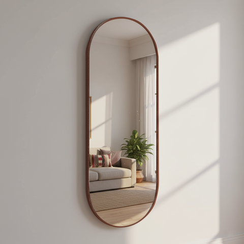 Espelho Oval 150x50cm Moldura em Couro Yescasa