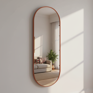 Espelho Oval 150x50cm Moldura em Couro Yescasa