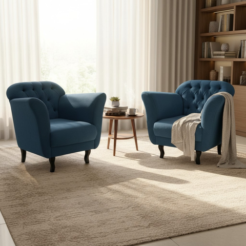 Kit 2 Poltronas Decorativa Dália Bouclé Azul Marinho