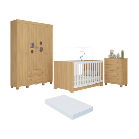 Quarto de Bebê Completo Berço Americano 3 em 1 Colchão Suspiro Multimóveis Mp4636 Madeirado