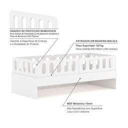Cama Solteiro com 04 Grades e Cabeceira Anatômica Removíveis Branco Housin - 6