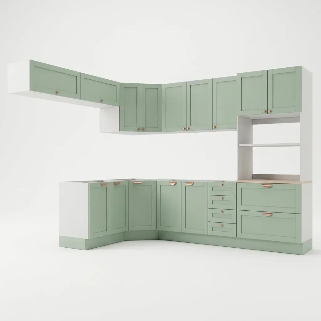 Ver imagem 3 de Cozinha Modulada 8 Peças 4 Aéreos 3 Balcões e Torre Quente Arizona CabeCasa MadeiraOriginals Verde/Branco/Menta