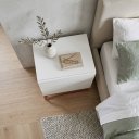 Ver imagem 3 de Mesa de Cabeceira Eros Branca 45cm com 2 Gavetas Pés de Metal Cobre Estilo Industrial